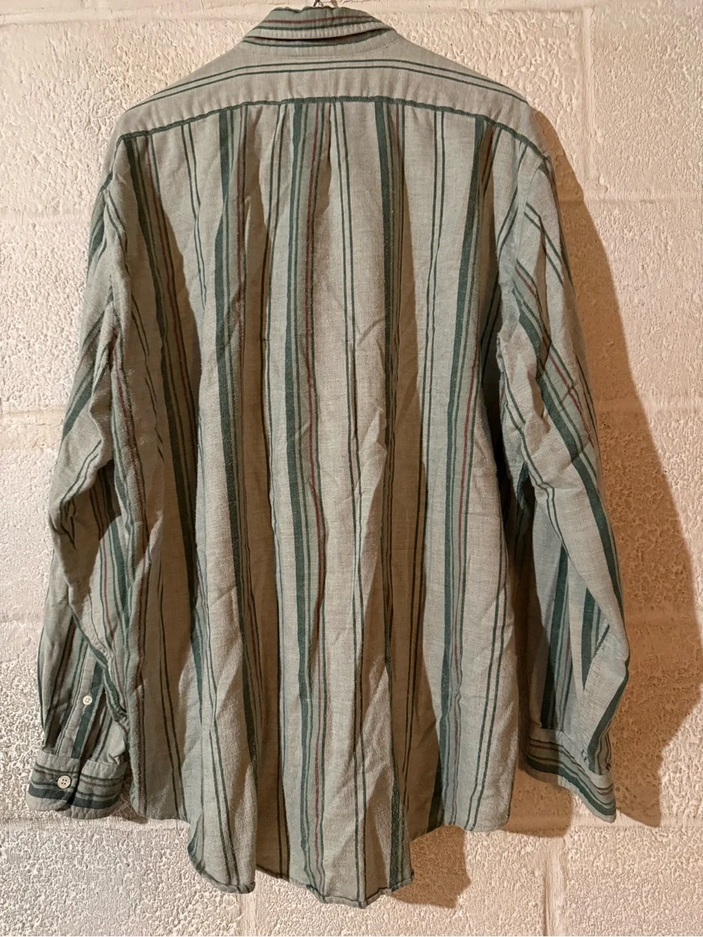 J. Crew vintage Men's Striped Flannel Button-Down Shirt in Sage and Cream